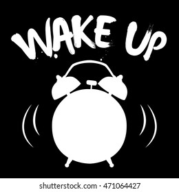 Wake up poster with alarm clock. Vector illustration. Typography vector art for cards