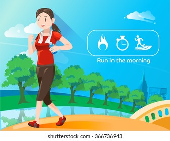 Wake Up For Refreshed And Run In The Morning At City Park. Icon Burn Calories Energy. Discipline Of Exercise.