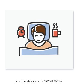 Wake schedule changes color icon. Difficulty falling asleep. Insomnia. Sleep disorder. Healthy sleeping concept. Sleep problems treatment. Awakening problems .Isolated vector illustration 