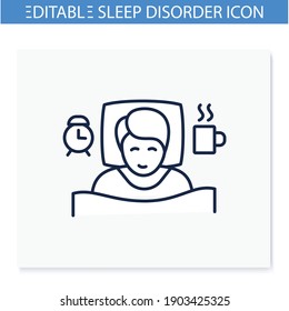 Wake schedule changes line icon. Difficulty falling asleep. Insomnia. Sleep disorder. Healthy sleeping concept. Sleep problems treatment. Awakening problems .Isolated editable vector illustration 