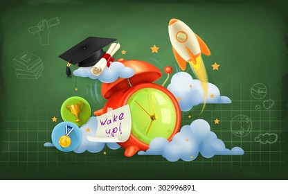 Wake up to school, vector background