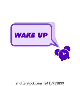 Wake up sign. Flat, purple, alarm clock icon, sign wake up button, alarm clock button design. Vector icon