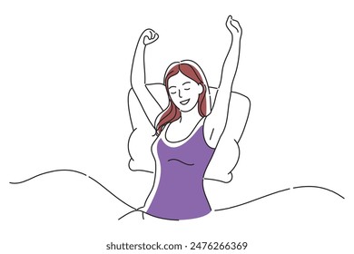 wake up from sleepiness, Doodle continuous line art flat vector illustration.