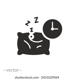 wake up time icon, bedtime, sleeping alarm clock, flat symbol on white background - vector illustration