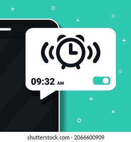 Wake up time settings. Alarm clock app on smartphone screen. Set up alarm reminder on phone. Illustration vector