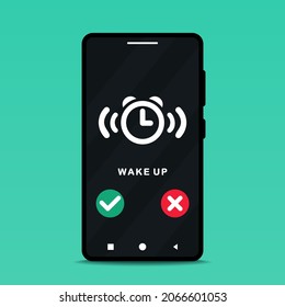 Wake up time settings. Set up alarm reminder on phone. Illustration vector