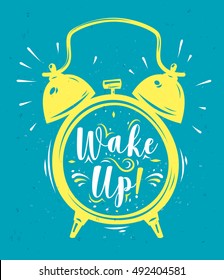 Wake up. Lettering with clock. Modern calligraphy style set. Vector stock ilustration