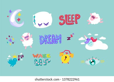 Wake up, sleep stitched frame stickers set
