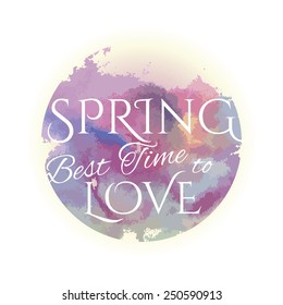 Wake up. Spring is coming lettering on unfocused floral background. Vector illustration