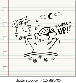 Wake up.Cute bear on paper background.vector illustration