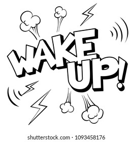 Wake up word coloring retro vector illustration. Isolated image on white background. Comic book style imitation.