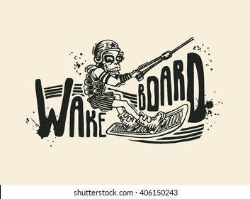 Wakeboard. design t-shirt. vector illustration.