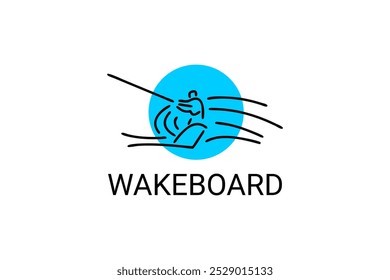 wakeboard sport vector line icon. a wakeboarders playing wakeboard in the water. sport pictogram, vector illustration.