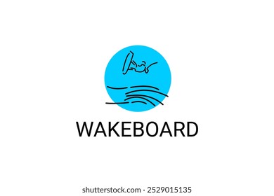 wakeboard sport vector line icon. a wakeboarders playing wakeboard in the water. sport pictogram, vector illustration.