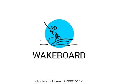 wakeboard sport vector line icon. a wakeboarders playing wakeboard in the water. sport pictogram, vector illustration.