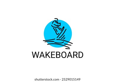 wakeboard sport vector line icon. a wakeboarders playing wakeboard in the water. sport pictogram, vector illustration.