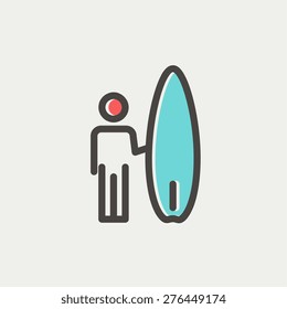 Wakeboarder icon thin line for web and mobile, modern minimalistic flat design. Vector icon with dark grey outline and offset colour on light grey background.