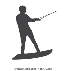 Wakeboarder on the wakeboard. Wakeboarding sport. Vector man on the board for wakeboarding isolated on white background.