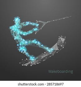 Wakeboarder polygonal. Vector geometric illustration. Abstract polygonal wireframe mesh