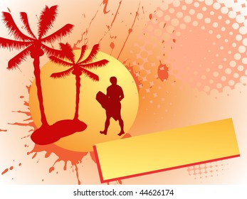 wake-boarder silhouette on summer background - vector