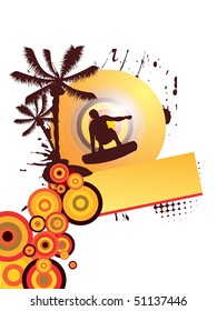 wake-boarder silhouette on summer background - vector