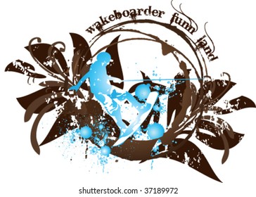wakeboarder vector sticker background