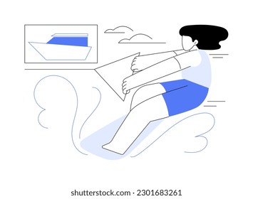 Wakeboarding abstract concept vector illustration. Young woman deals with wakeboarding, sea transport, sailing sport, extreme hobby, maritime adventure, summer activity abstract metaphor.