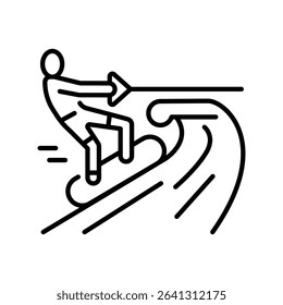 wakeboarding black line icon for digital and print projects.  Minimal clean icons for apps and websites. Modern simple icons for UI UX and branding