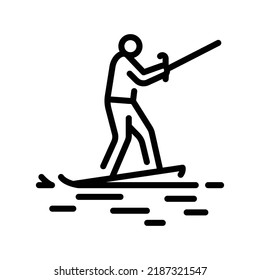 wakeboarding black line icon. Water activity. Pictogram for web page.