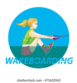Wakeboarding boating tips. starting from water. vector illustration of girl