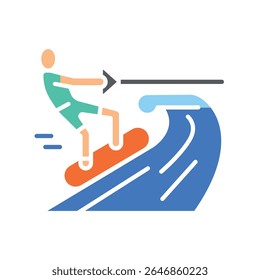 ícone plano de cor wakeboarding para projetos digitais e de impressão.  Ícones mínimos de limpeza para aplicativos e sites. Ícones simples modernos para UI UX e branding