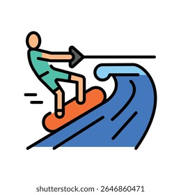 ícone de linha de cor wakeboarding para projetos digitais e de impressão.  Ícones mínimos de limpeza para aplicativos e sites. Ícones simples modernos para UI UX e branding