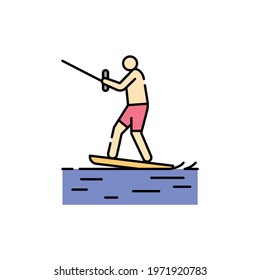 Wakeboarding color line icon. Isolated vector element. Outline pictogram for web page, mobile app, promo