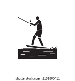 Wakeboarding color line icon. Isolated vector element. Outline pictogram for web page, mobile app, promo