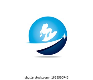 wakeboarding extreme sports round logo with path and star