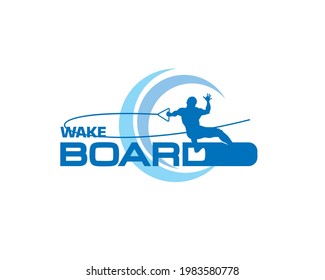wakeboarding extreme water sports logo with circular sea wave 