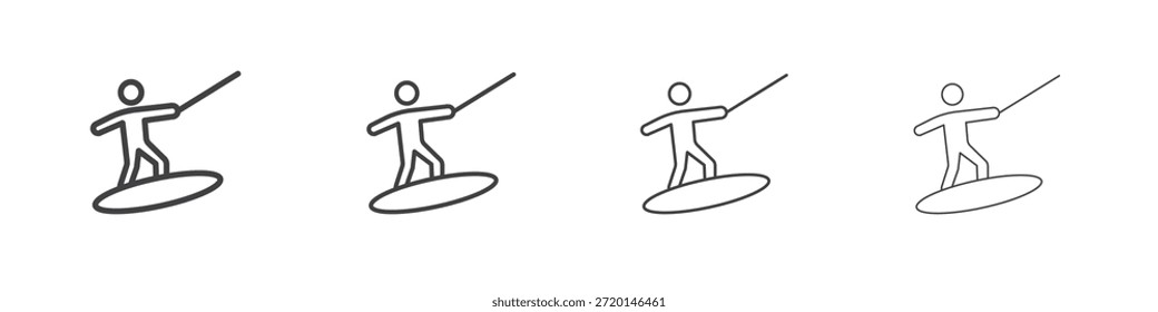 Pictograma Linear do conceito de ícone de Wakeboarding. Ilustração de elemento simples.