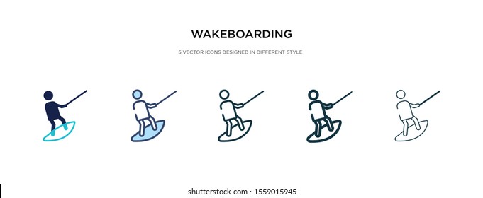 wakeboarding icon in different style vector illustration. two colored and black wakeboarding vector icons designed in filled, outline, line and stroke style can be used for web, mobile, ui