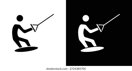 Wakeboarding Symbol einfache flache grafische Illustrationen. Schwarz-weiße Silhouette Vektor