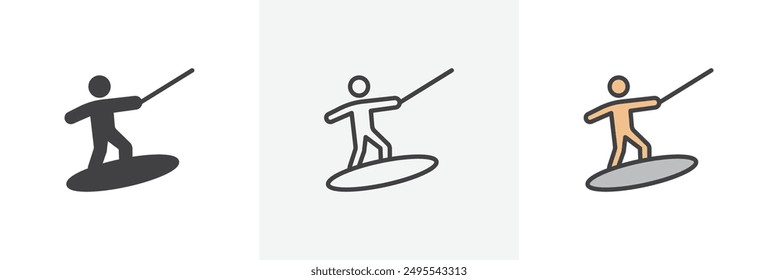 Wakeboarding icon symbol collection on white background.