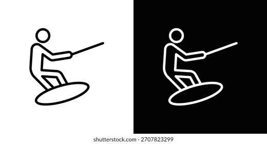 Símbolo de ícone de Wakeboarding em linha fina, contorno e estilo de traçado para aplicativos