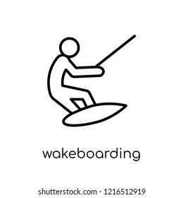 wakeboarding icon. Trendy modern flat linear vector wakeboarding icon on white background from thin line sport collection, editable outline stroke vector illustration