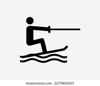 Wakeboarding Icon Wake Boarding Extreme Water Sports Activity Vector Black White Silhouette Symbol Sign Graphic Clipart Artwork Illustration Pictogram