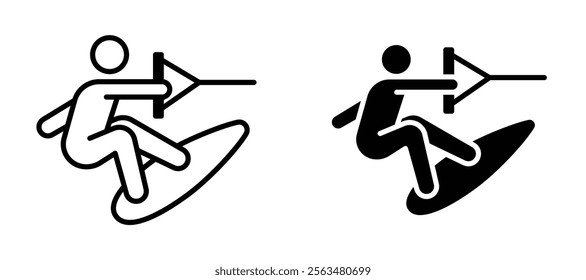 Wakeboarding icons in outline and fill. vector illustration for ui.