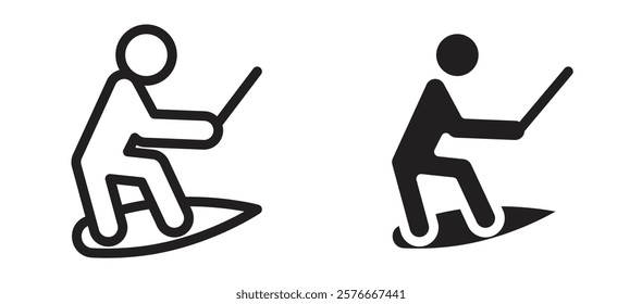 Wakeboarding icons in outline and stroke versions