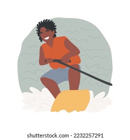 Ilustración vectorial de dibujos animados aislados. Joven adolescente con equipo especial que se divierte durante el wakeboard, deporte acuático extremo, estilo de vida activo, dibujos animados vectores de tiempo de ocio náutico.