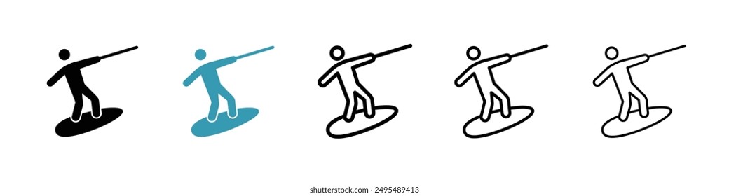 Wakeboarding line icon vector set.