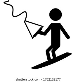 Wakeboarding outline vector icon. Surfing symbol. Active leisure concept. Outdoor sport. Extreme sports elements. Waterskiing. Person on the board in water.  Flat simple line design illustration.