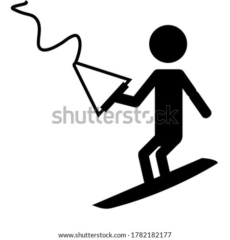 Wakeboarding outline vector icon. Surfing symbol. Active leisure concept. Outdoor sport. Extreme sports elements. Waterskiing. Person on the board in water.  Flat simple line design illustration.