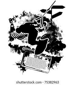 Wakeboarding silhouette on abstract background
